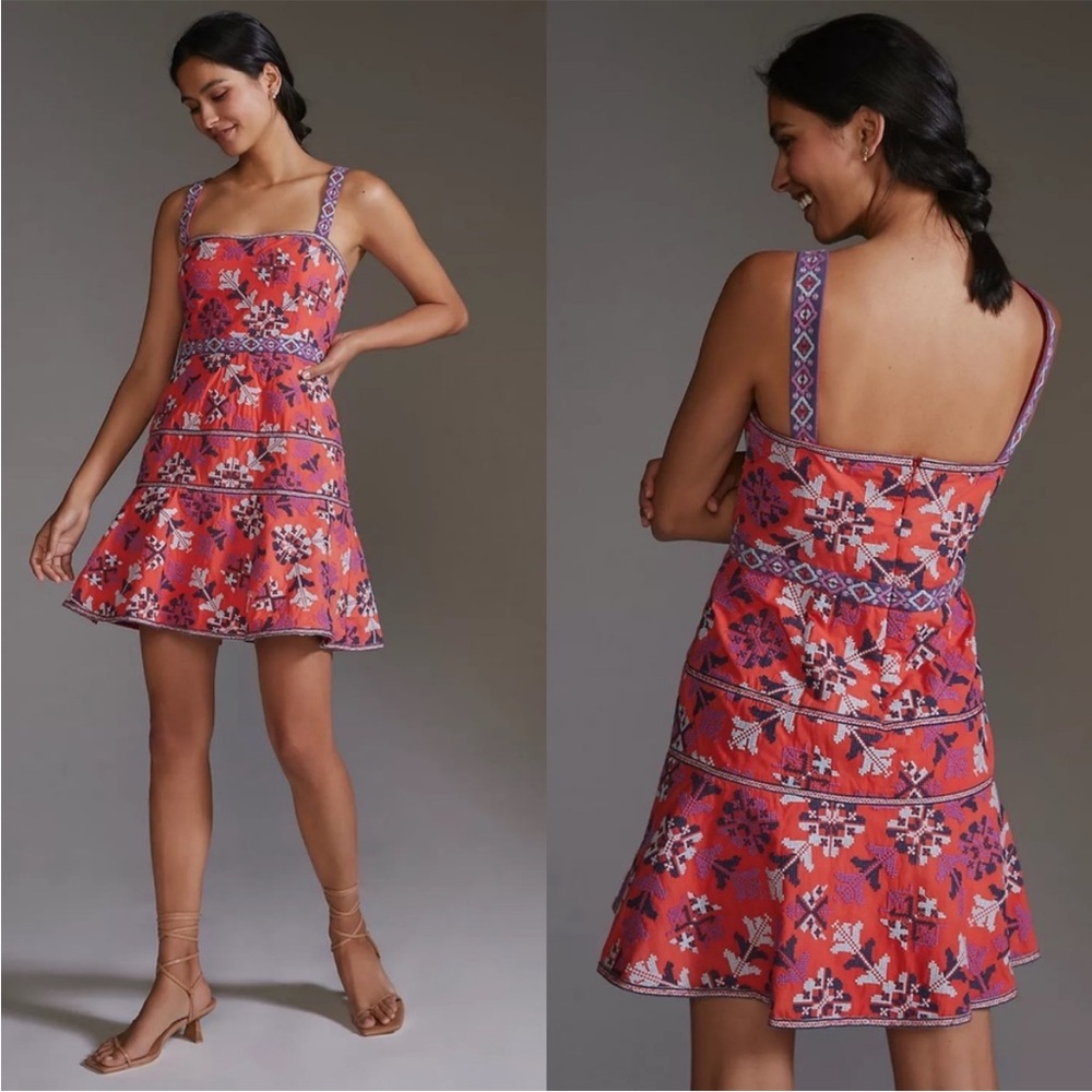 Rare! NWOT Anthropologie Dark Orange Embroidered Dress 8